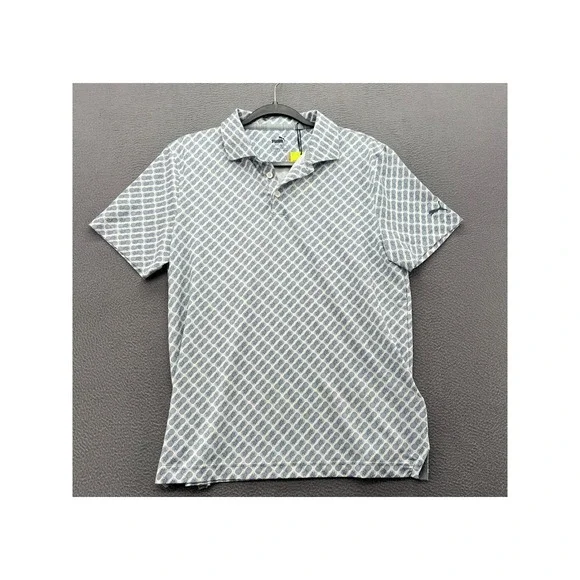 Puma Golf Polo Shirt Boys Large White Grey Pineapple Print Short Sleeve Logo - Picture 1 of 13